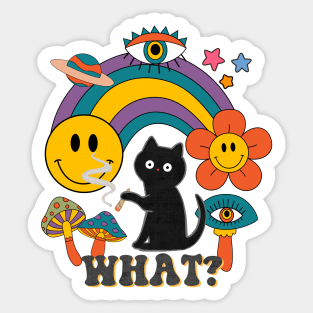 Hippie Cat and Retro Rainbow Sticker